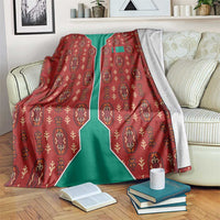 Turkmenistan Traditional Carpet Pattern Blanket with National Flag