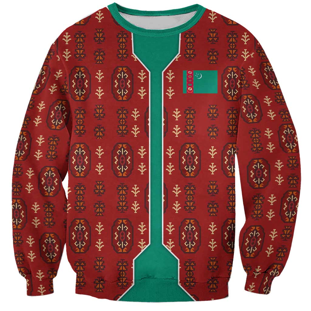 Turkmenistan Traditional Carpet Pattern Sweatshirt with National Flag
