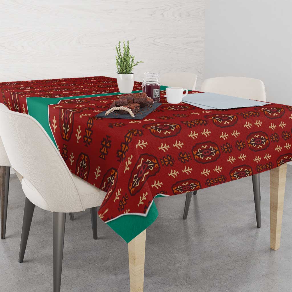 Turkmenistan Traditional Carpet Pattern Tablecloth with National Flag