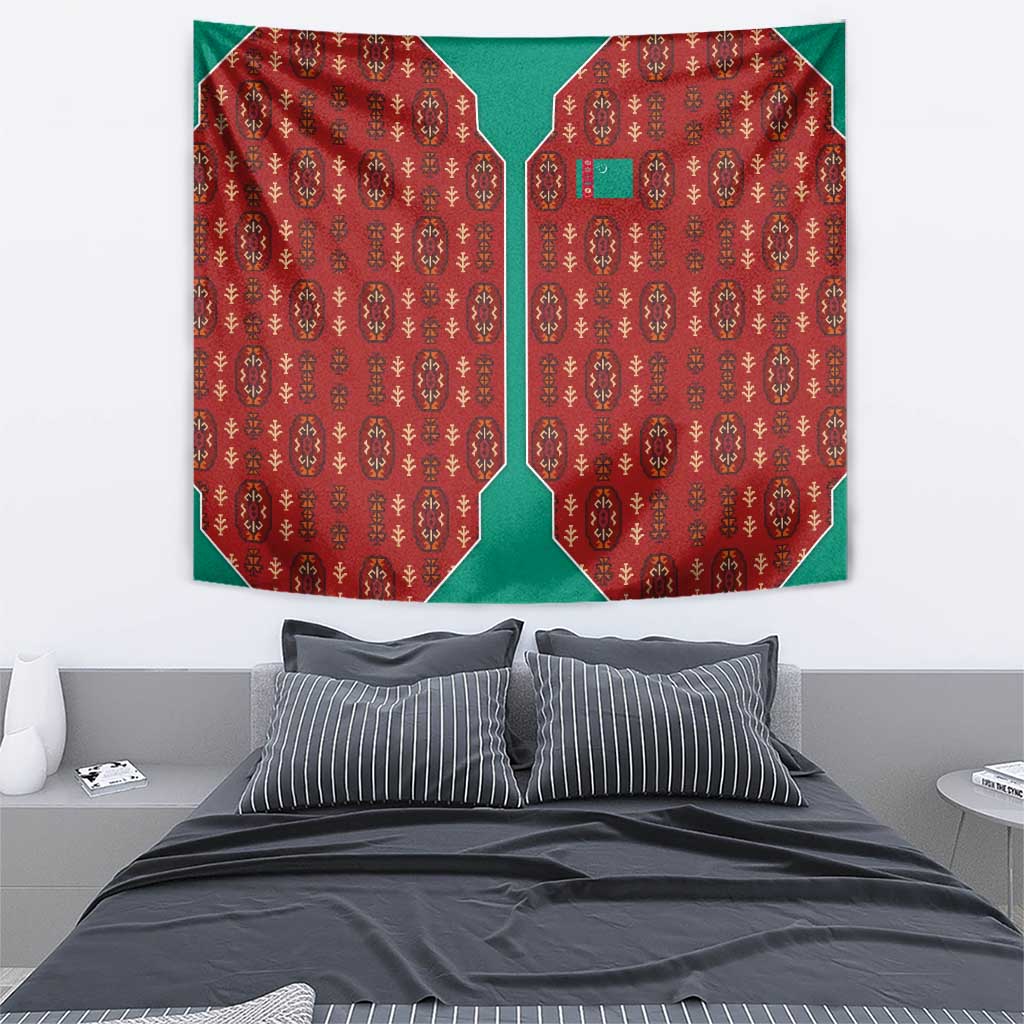 Turkmenistan Traditional Carpet Pattern Tapestry with National Flag