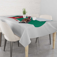Turkmenistan Flag Tablecloth with National Emblem and Carpet Stripe Design