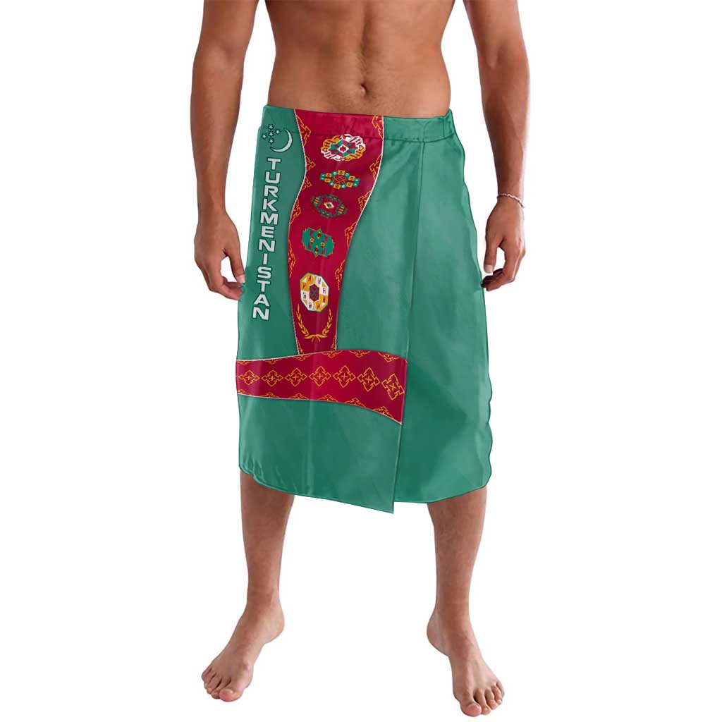 Turkmenistan National Symbols Lavalava with Crescent Moon, Stars, and Traditional Carpet Pattern Design