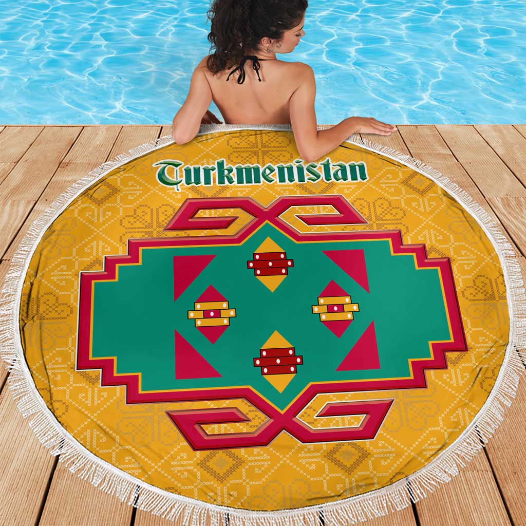 Turkmenistan Traditional Carpet Motif Beach Blanket with Ethnic Pattern Design