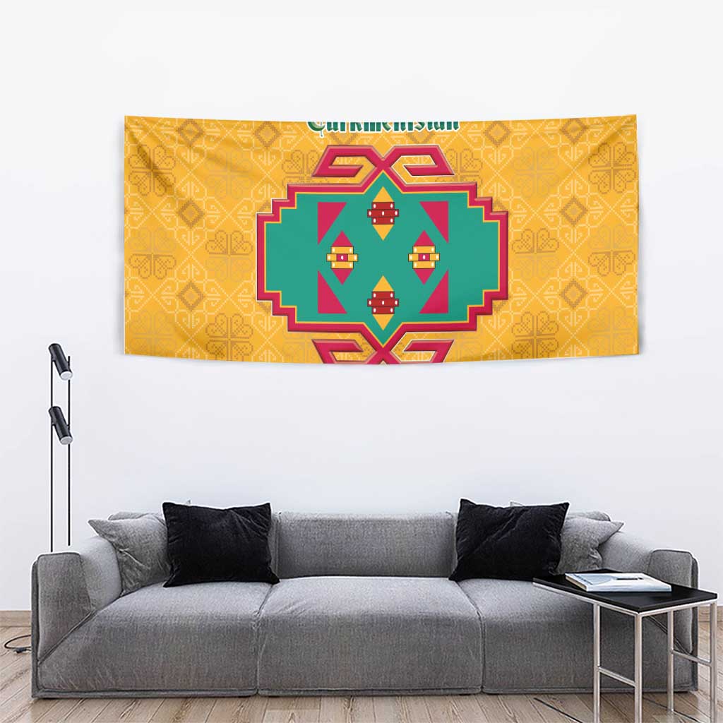 Turkmenistan Traditional Carpet Motif Tapestry with Ethnic Pattern Design