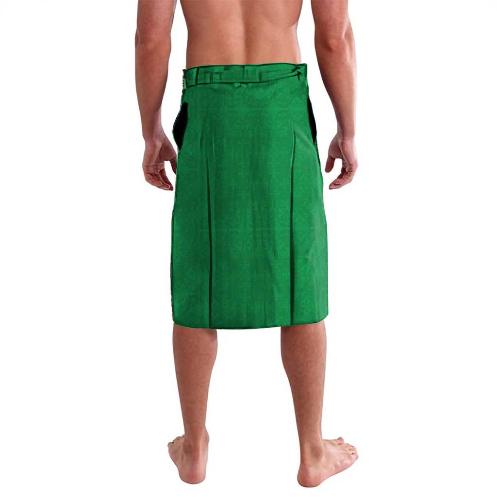 Turkmenistan Green Lavalava with Crescent Moon and State Emblem Design