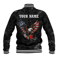 American Eagle Bowling Baseball Jacket with Distressed Flag and Grunge Pattern in Red White and Blue - Wonder Print Shop