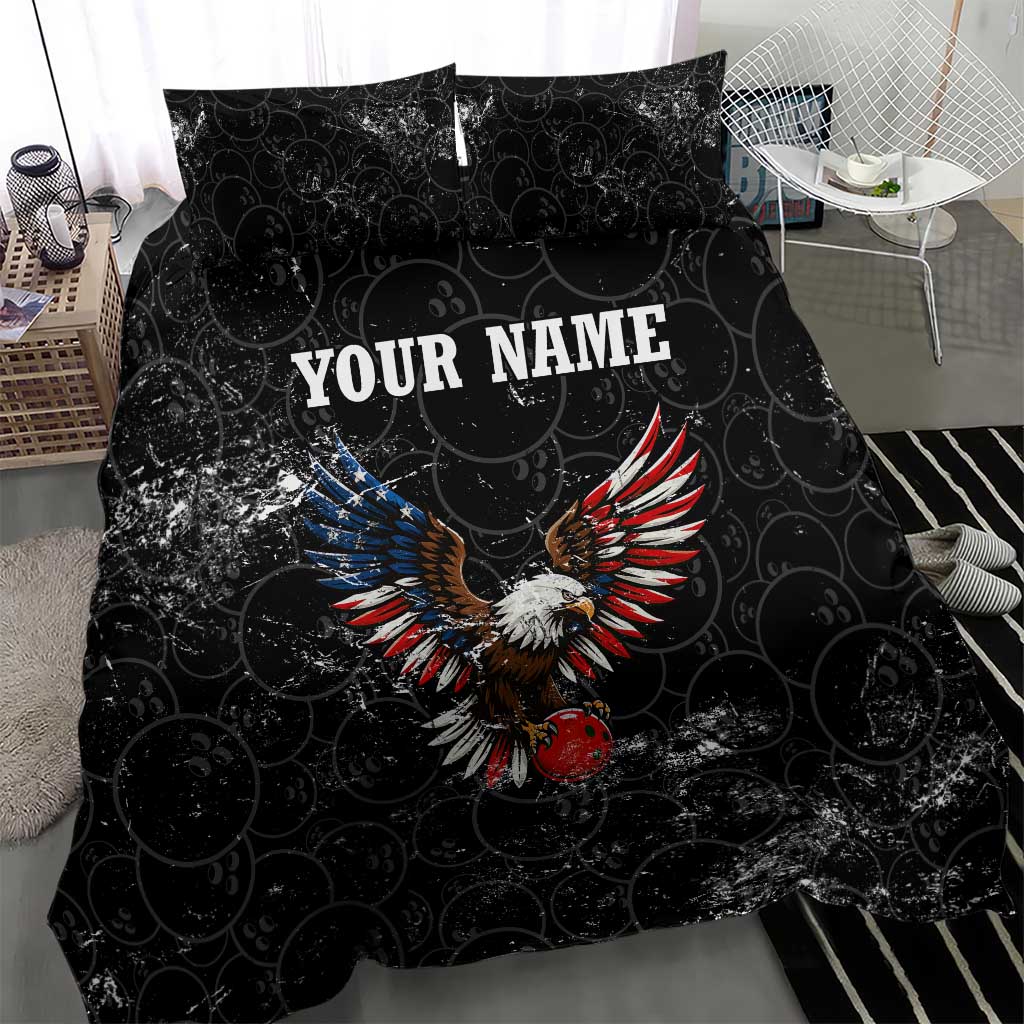 American Eagle Bowling Bedding Set with Distressed Flag and Grunge Pattern in Red White and Blue - Wonder Print Shop