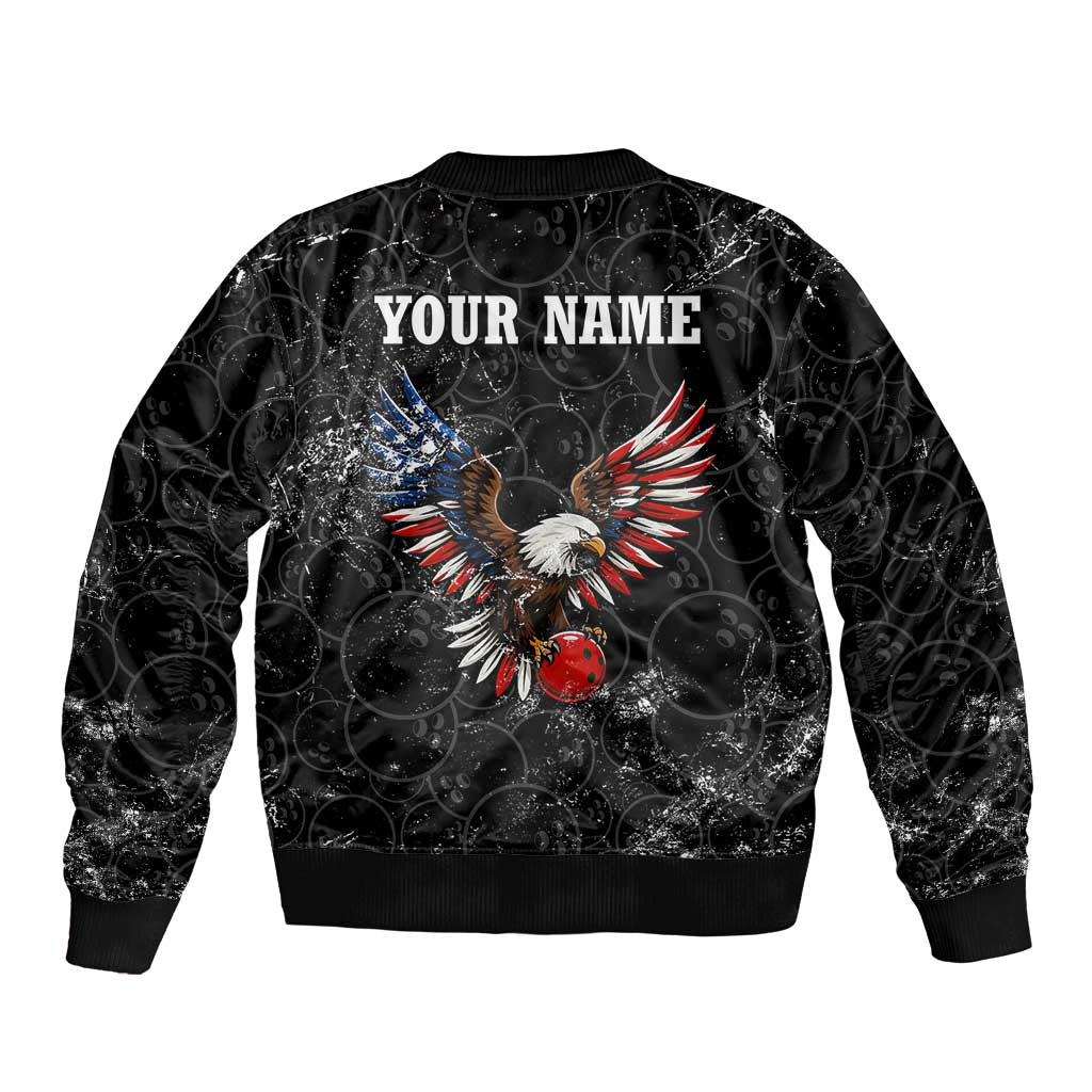 American Eagle Bowling Bomber Jacket with Distressed Flag and Grunge Pattern in Red White and Blue - Wonder Print Shop