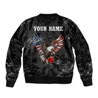 American Eagle Bowling Bomber Jacket with Distressed Flag and Grunge Pattern in Red White and Blue - Wonder Print Shop