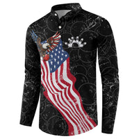 American Eagle Bowling Button Sweatshirt with Distressed Flag and Grunge Pattern in Red White and Blue - Wonder Print Shop