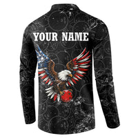 American Eagle Bowling Button Sweatshirt with Distressed Flag and Grunge Pattern in Red White and Blue - Wonder Print Shop