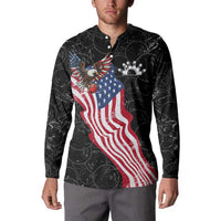American Eagle Bowling Button Sweatshirt with Distressed Flag and Grunge Pattern in Red White and Blue - Wonder Print Shop