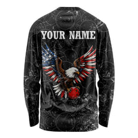 Black long sleeve bowling shirt with back eagle graphic and “YOUR NAME” text