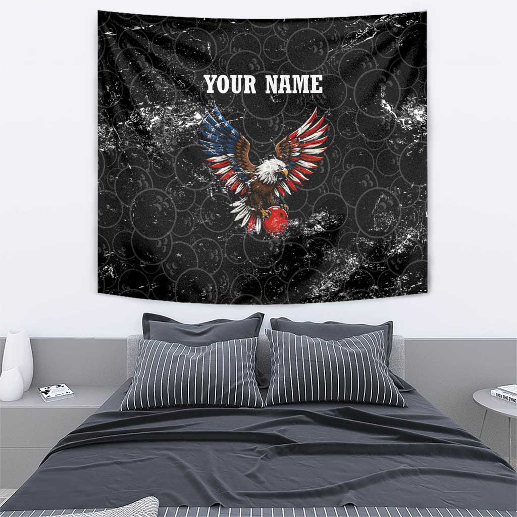 American Eagle Bowling Tapestry with Distressed Flag and Grunge Pattern in Red White and Blue - Wonder Print Shop