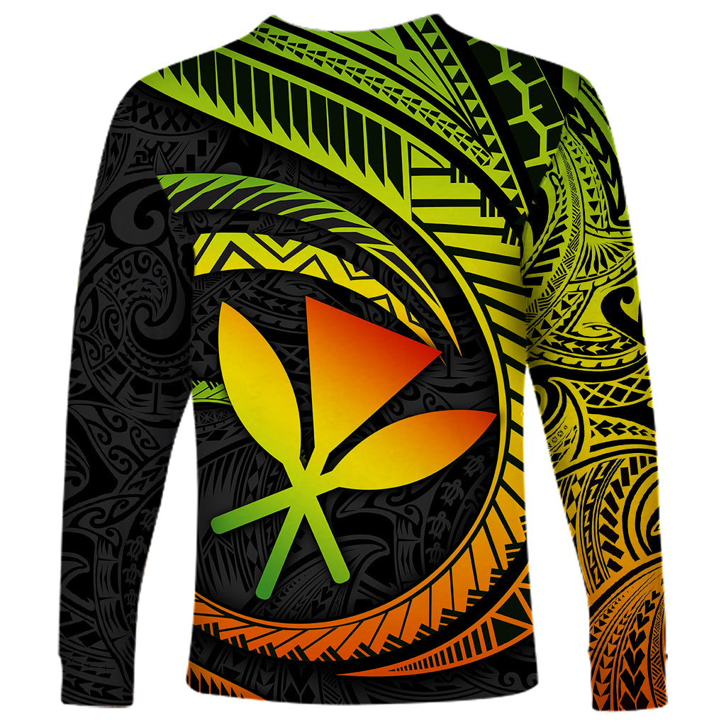 Unisex long-sleeve graphic shirt with large yellow flower and green accents on black