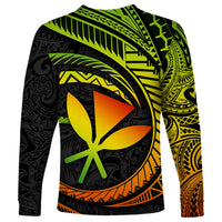 Unisex long-sleeve graphic shirt with large yellow flower and green accents on black