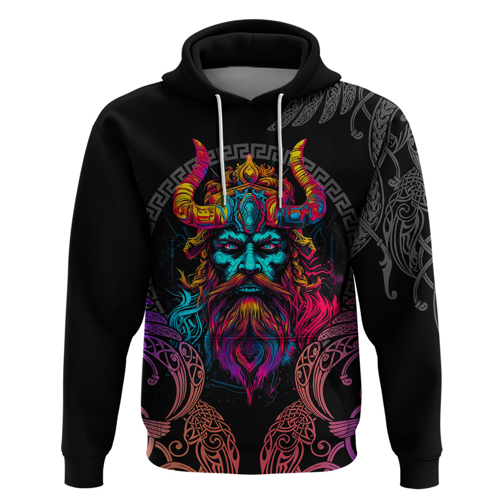 Nordic Warrior Viking Hoodie with Raven Motif Neon - Wonder Print Shop