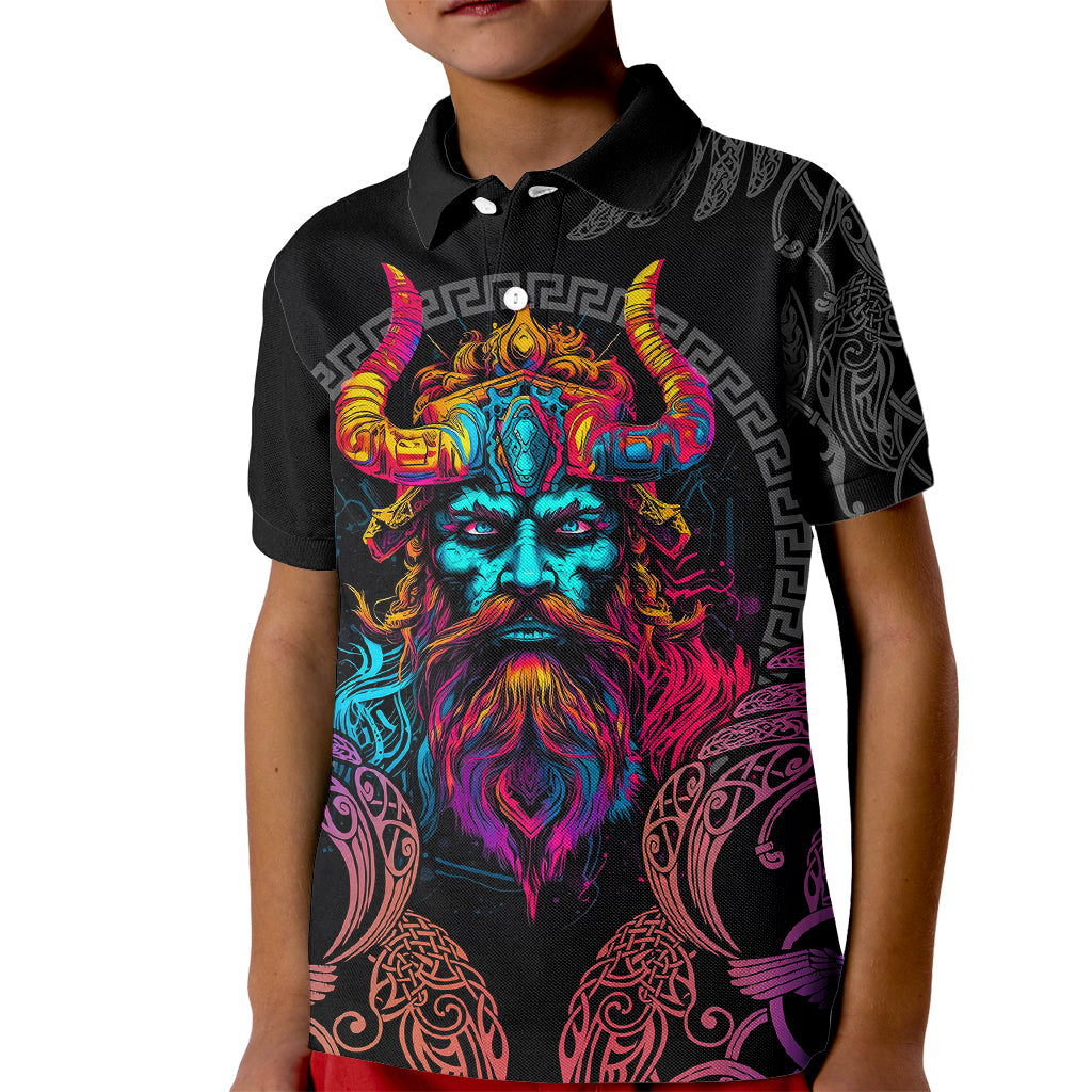 Nordic Warrior Viking Kid Polo Shirt with Raven Motif Neon - Wonder Print Shop