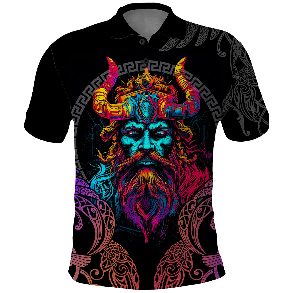 Nordic Warrior Viking Polo Shirt with Raven Motif Neon - Wonder Print Shop