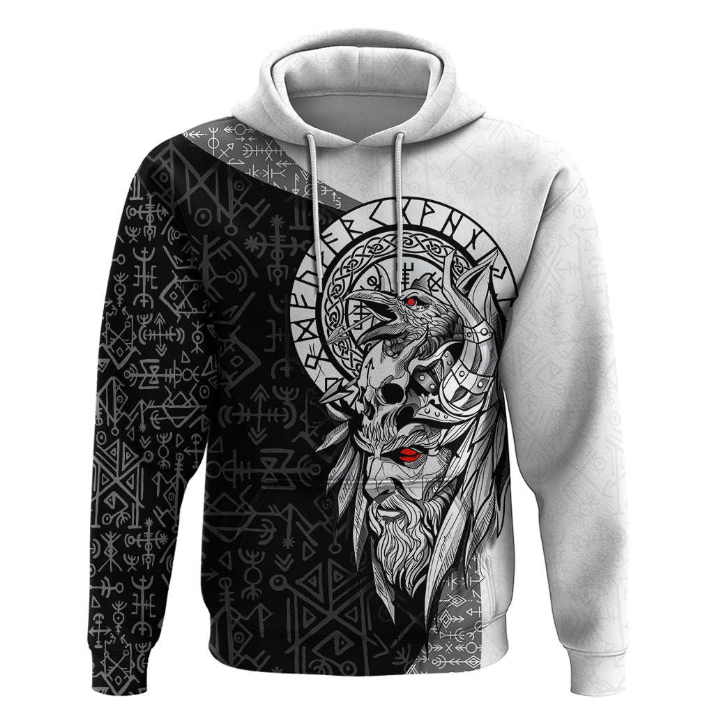 Viking Odin Hoodie Ravens of Valhalla with Helm of Awe and Ancient Rune Patterns - Wonder Print Shop