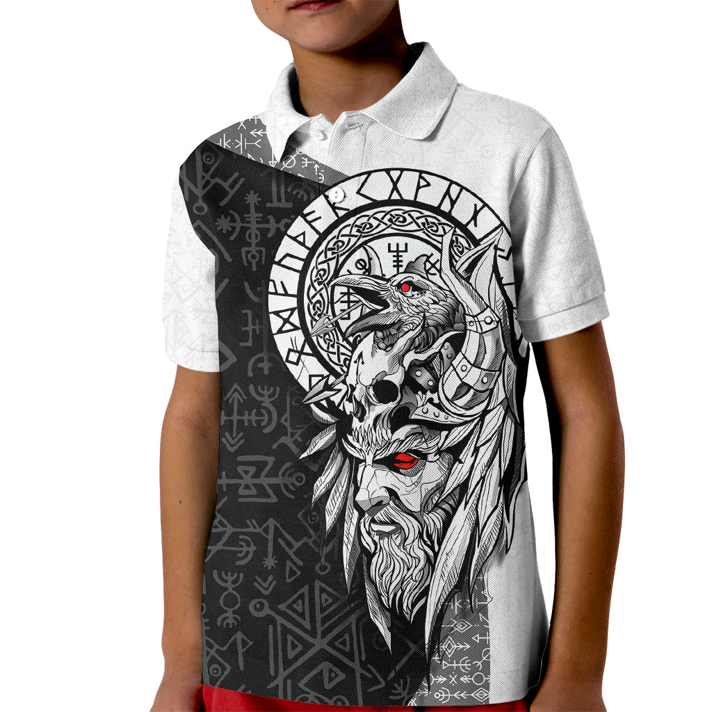 Viking Odin Kid Polo Shirt Ravens of Valhalla with Helm of Awe and Ancient Rune Patterns - Wonder Print Shop