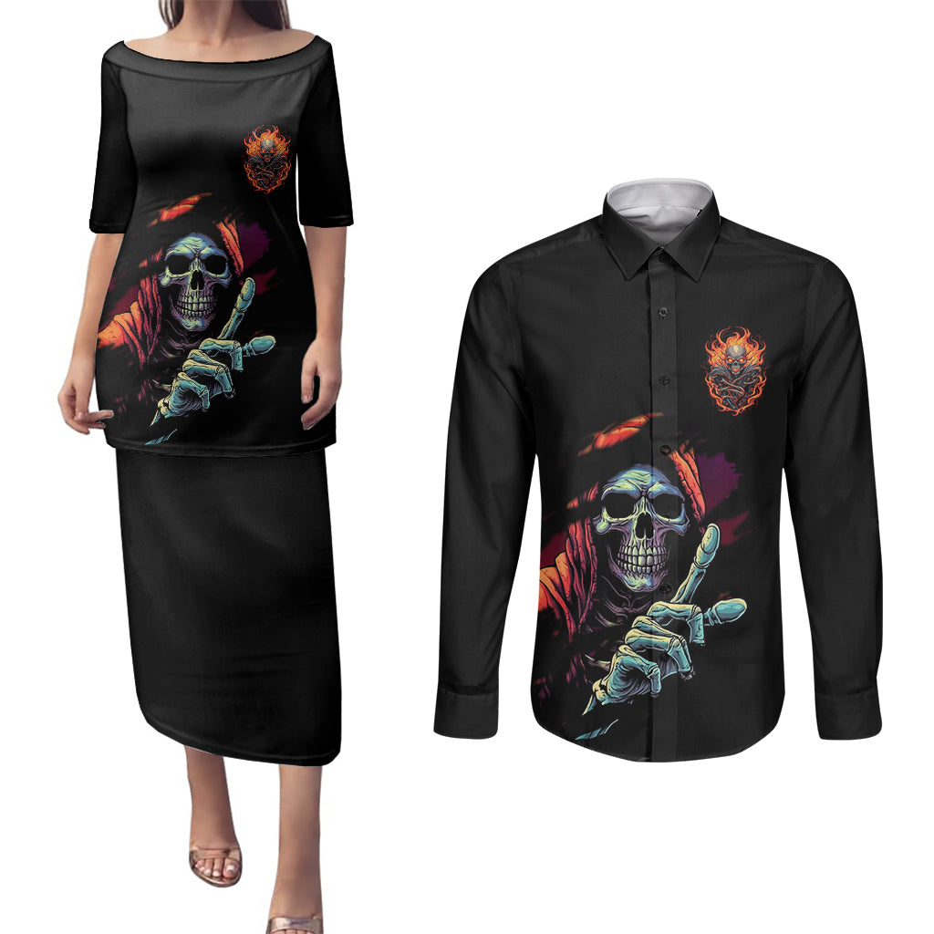 Reaper Skull Couples Matching Puletasi Dress and Long Sleeve Button Shirts I Can Fix Stupid But It's Gonna Hurt - Wonder Print Shop