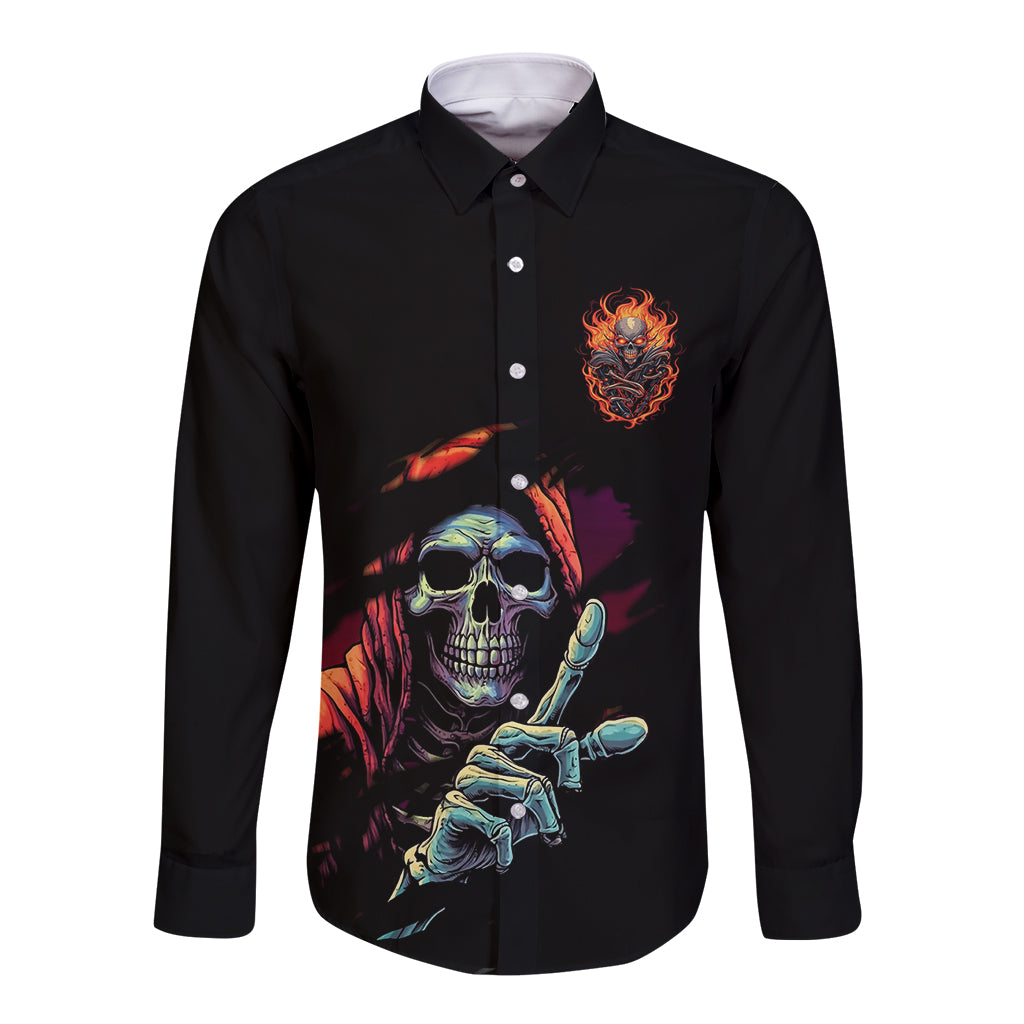 Reaper Skull Long Sleeve Button Shirt I Can Fix Stupid But It's Gonna Hurt - Wonder Print Shop