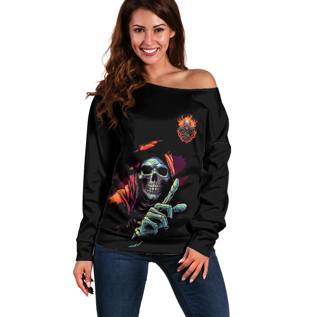 Reaper Skull Off Shoulder Sweater I Can Fix Stupid But It's Gonna Hurt - Wonder Print Shop