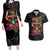 Day Of The Dead Sugar Skull Couples Matching Long Sleeve Bodycon Dress and Hawaiian Shirt Dia De Los Murtos - Wonder Print Shop