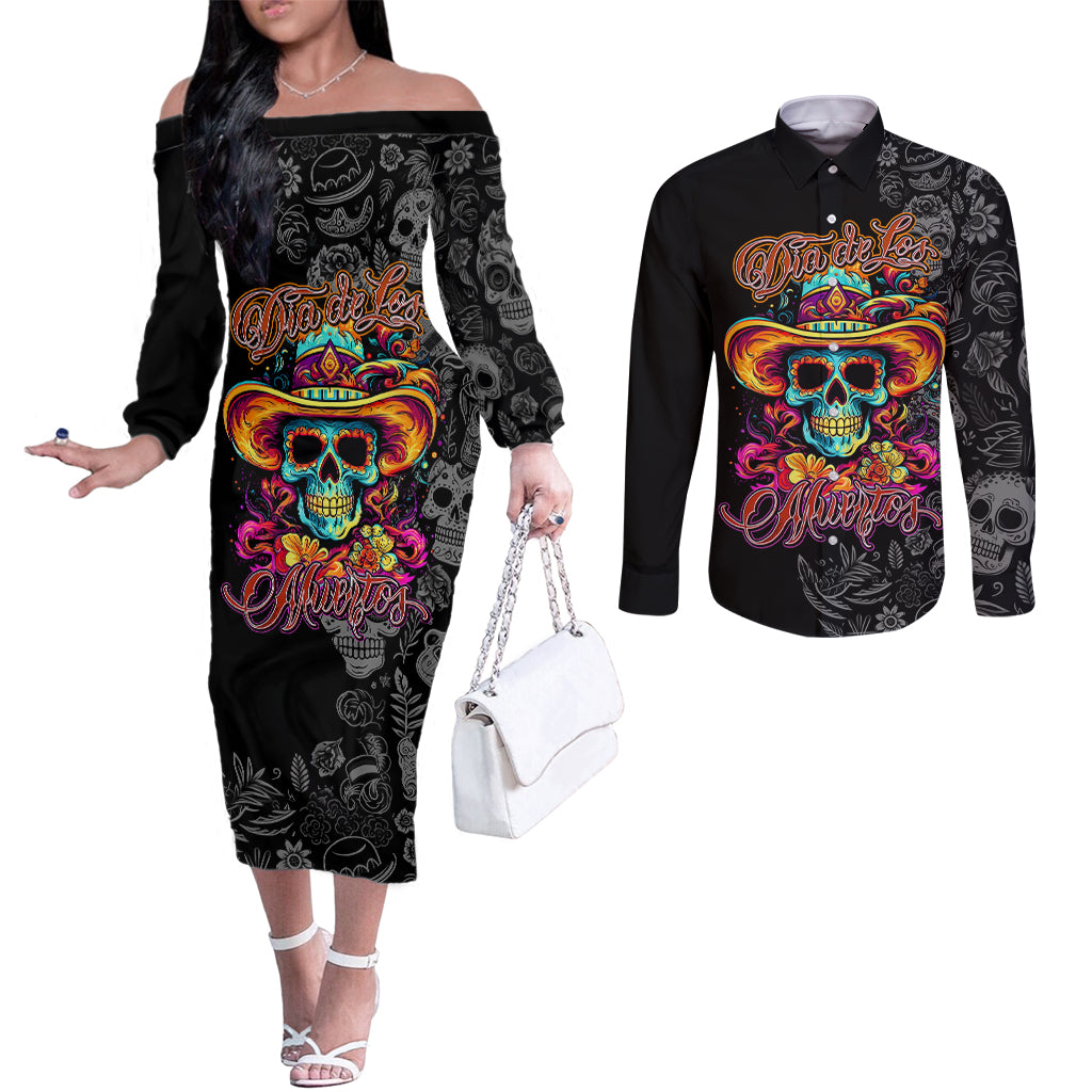 day-of-the-dead-sugar-skull-couples-matching-off-the-shoulder-long-sleeve-dress-and-long-sleeve-button-shirts-dia-de-los-murtos