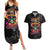 Day Of The Dead Sugar Skull Couples Matching Summer Maxi Dress and Hawaiian Shirt Dia De Los Murtos - Wonder Print Shop