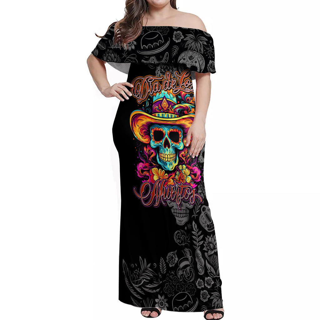 Day Of The Dead Sugar Skull Off Shoulder Maxi Dress Dia De Los Murtos - Wonder Print Shop