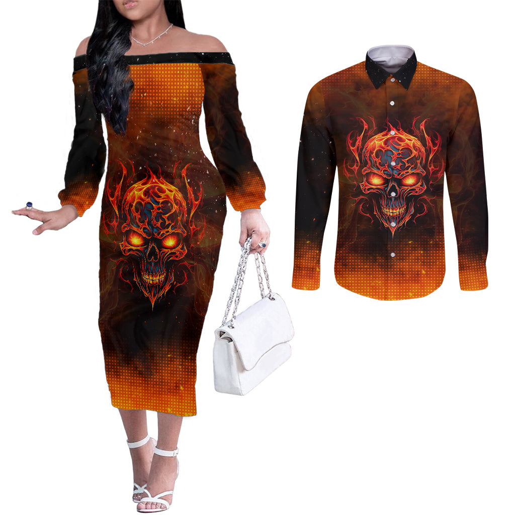 fire-skull-couples-matching-off-the-shoulder-long-sleeve-dress-and-long-sleeve-button-shirts-of-course-im-going-to-hell-im-just-here-to-pick-you-up