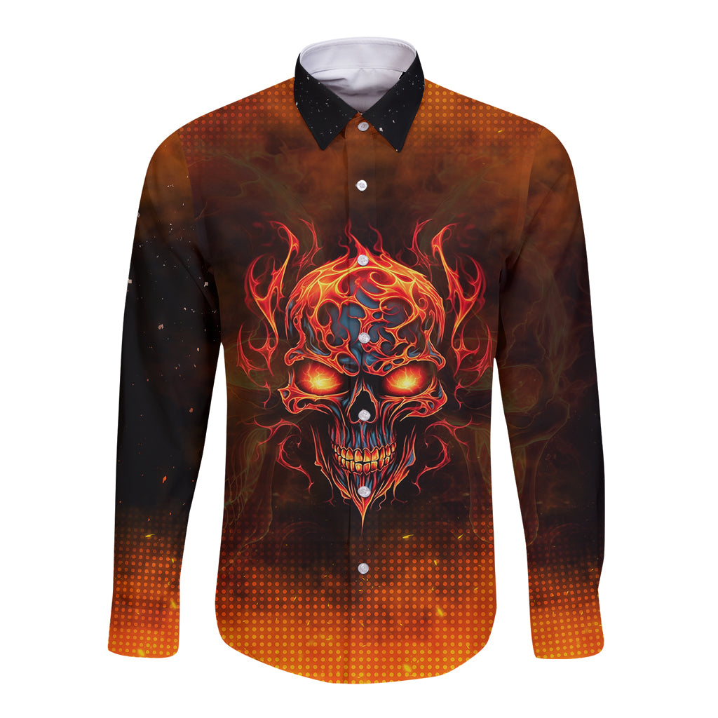 Fire Skull Long Sleeve Button Shirt Of Course I'm Going To Hell I'm Just Here To Pick You Up - Wonder Print Shop