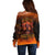 Fire Skull Off Shoulder Sweater Of Course I'm Going To Hell I'm Just Here To Pick You Up - Wonder Print Shop