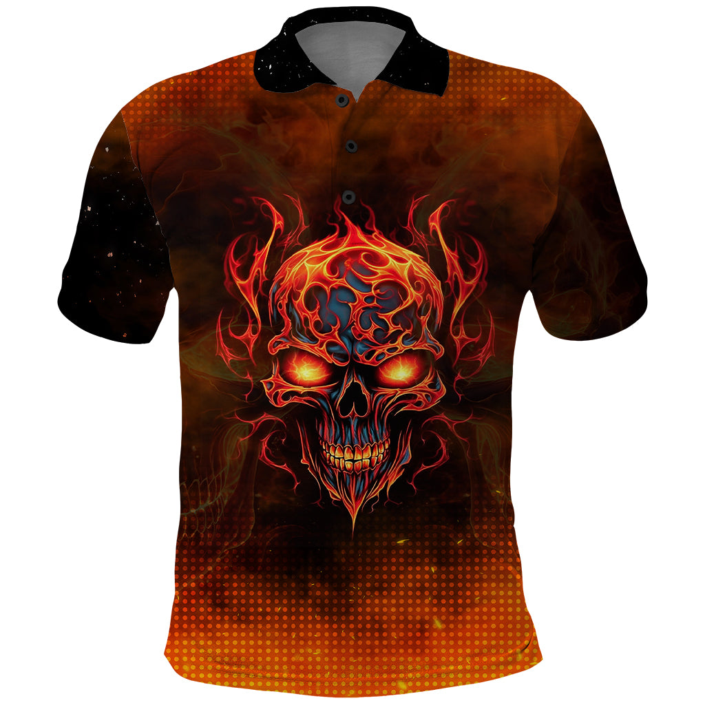 Fire Skull Polo Shirt Of Course I'm Going To Hell I'm Just Here To Pick You Up - Wonder Print Shop