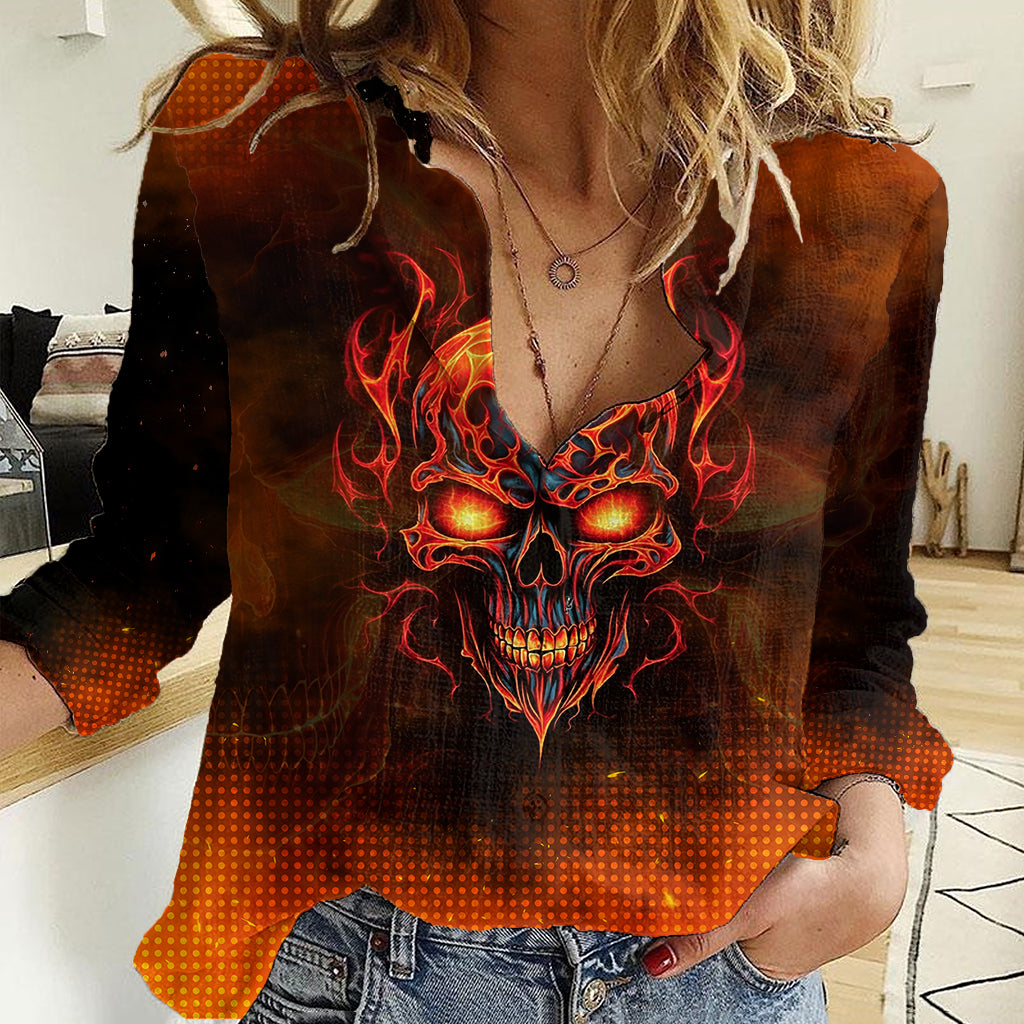 fire-skull-women-casual-shirt-of-course-im-going-to-hell-im-just-here-to-pick-you-up