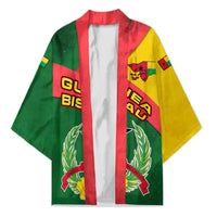 Unisex kimono with multicolor vertical stripe panels and Guinea-Bissau crest graphics