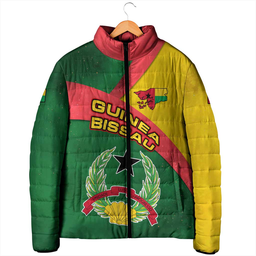 Guinea Bissau Padded Jacket with Green Yellow Red Swirl Design - Wonder Print Shop