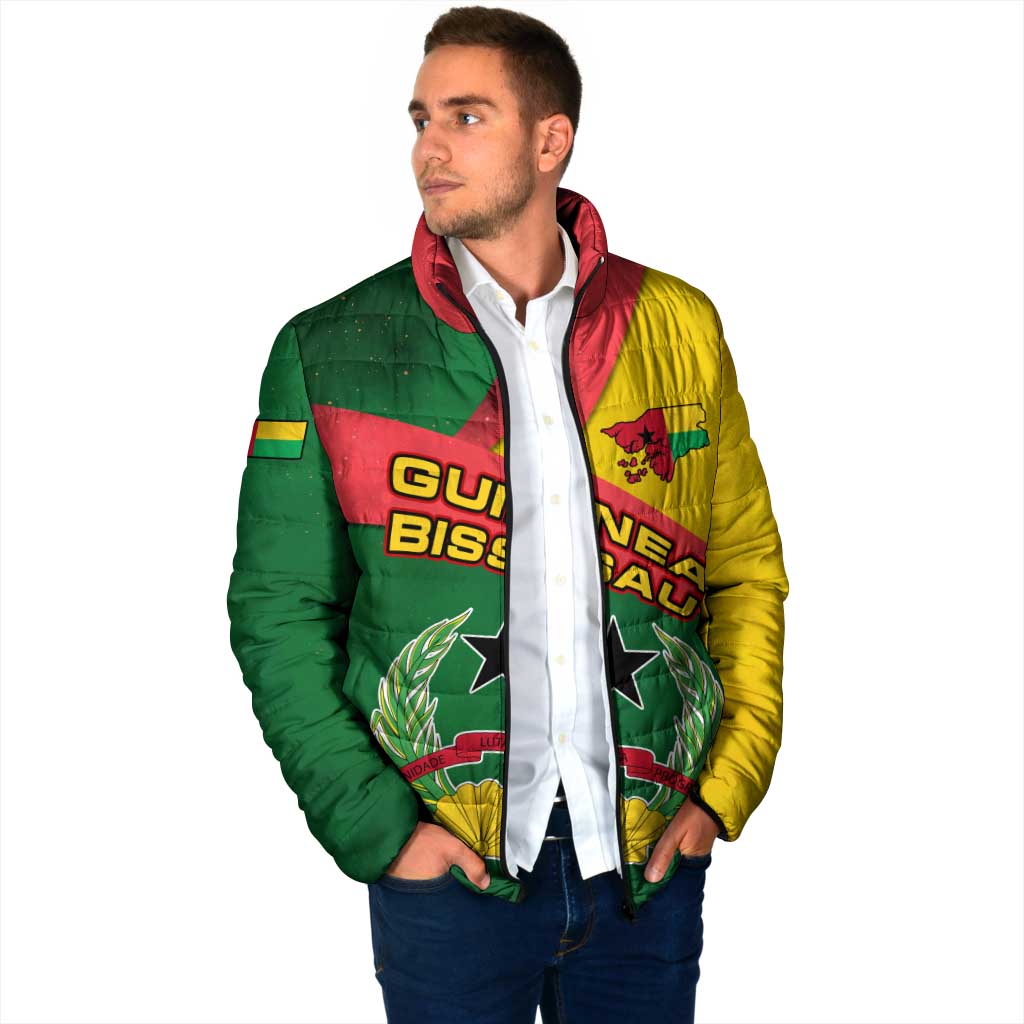 Guinea Bissau Padded Jacket with Green Yellow Red Swirl Design - Wonder Print Shop