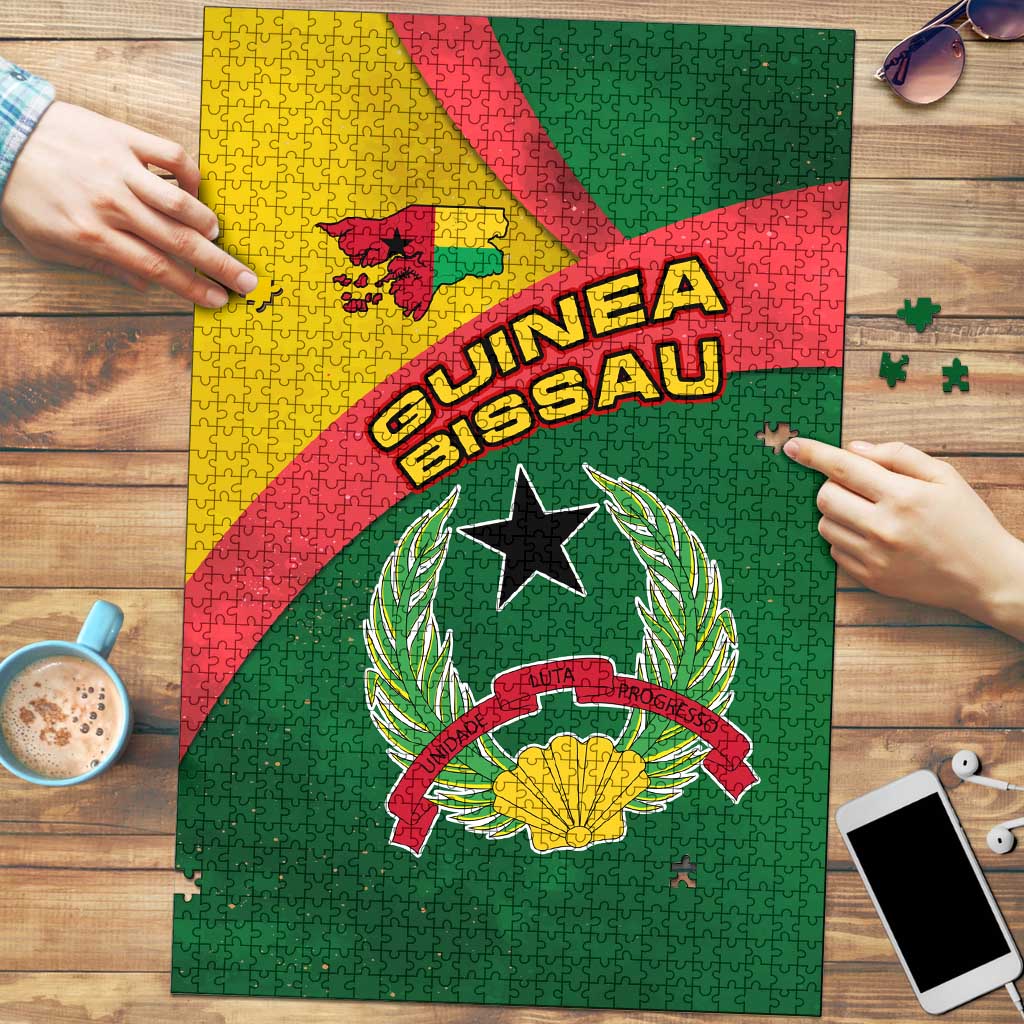 Guinea Bissau Puzzle with Green Yellow Red Swirl Design - Wonder Print Shop