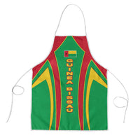 Green apron with Guinea Bissau text and red/yellow stripe design, top ties