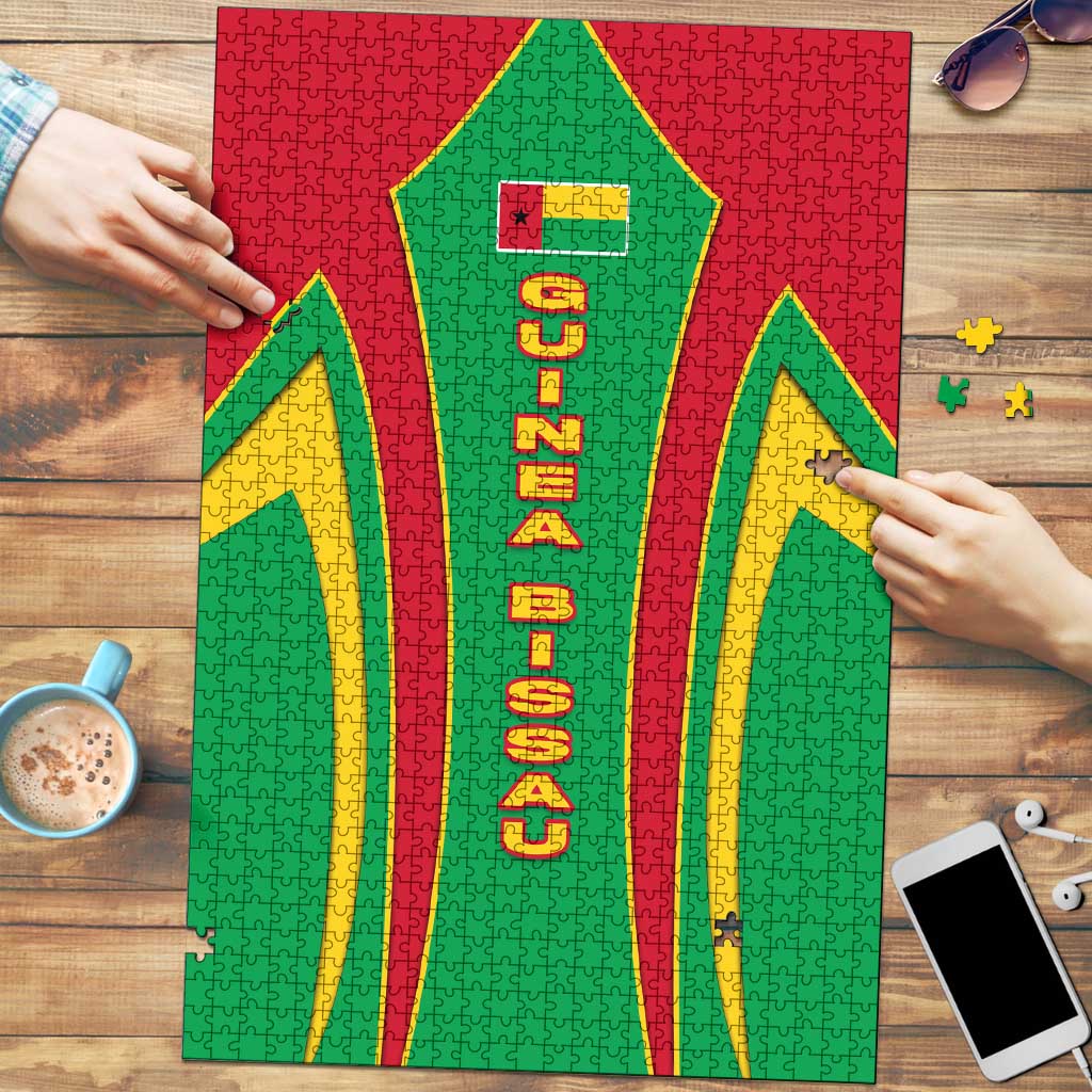Guinea Bissau Puzzle with Red Green Yellow Stripe Design and Black Star - Wonder Print Shop