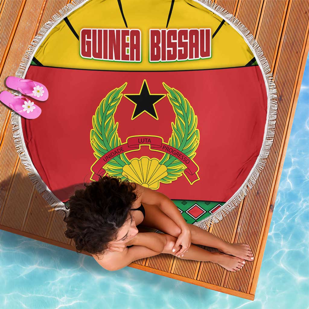 Guinea Bissau Beach Blanket with Red Yellow Green Geometric Design - Wonder Print Shop