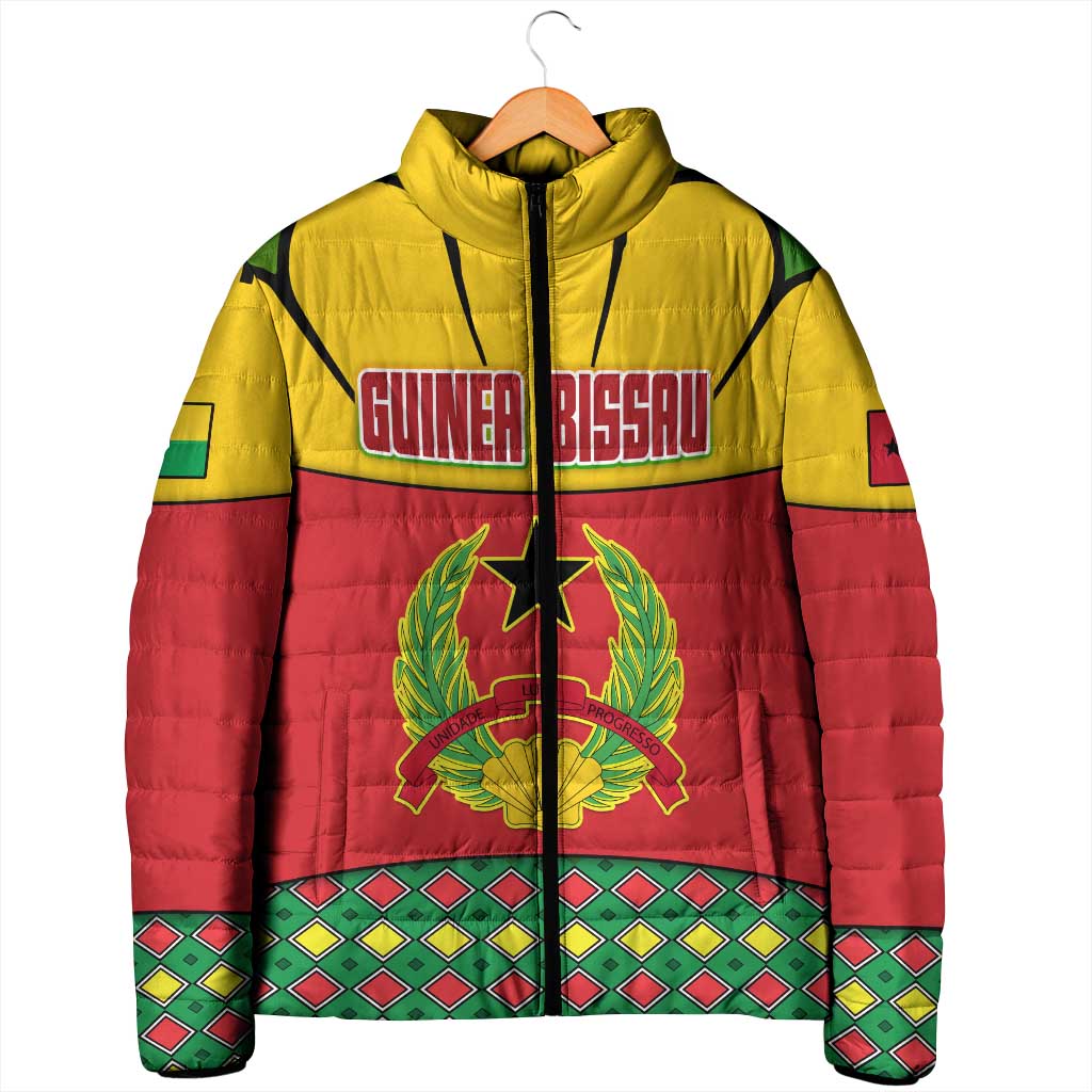 Guinea Bissau Padded Jacket with Red Yellow Green Geometric Design - Wonder Print Shop