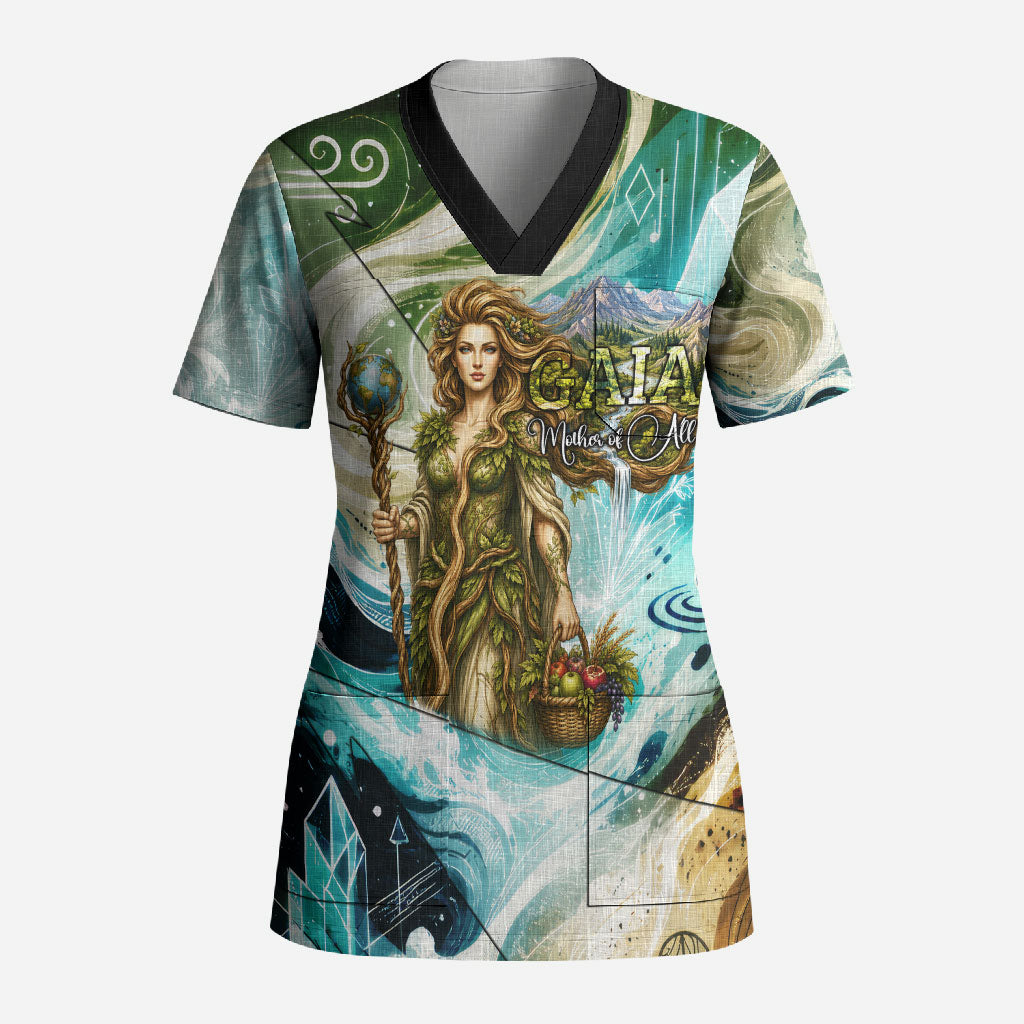Gaia Mother Of Earth Goddess Scrub Top Greek Mythology Sacred Geometry Fantasy