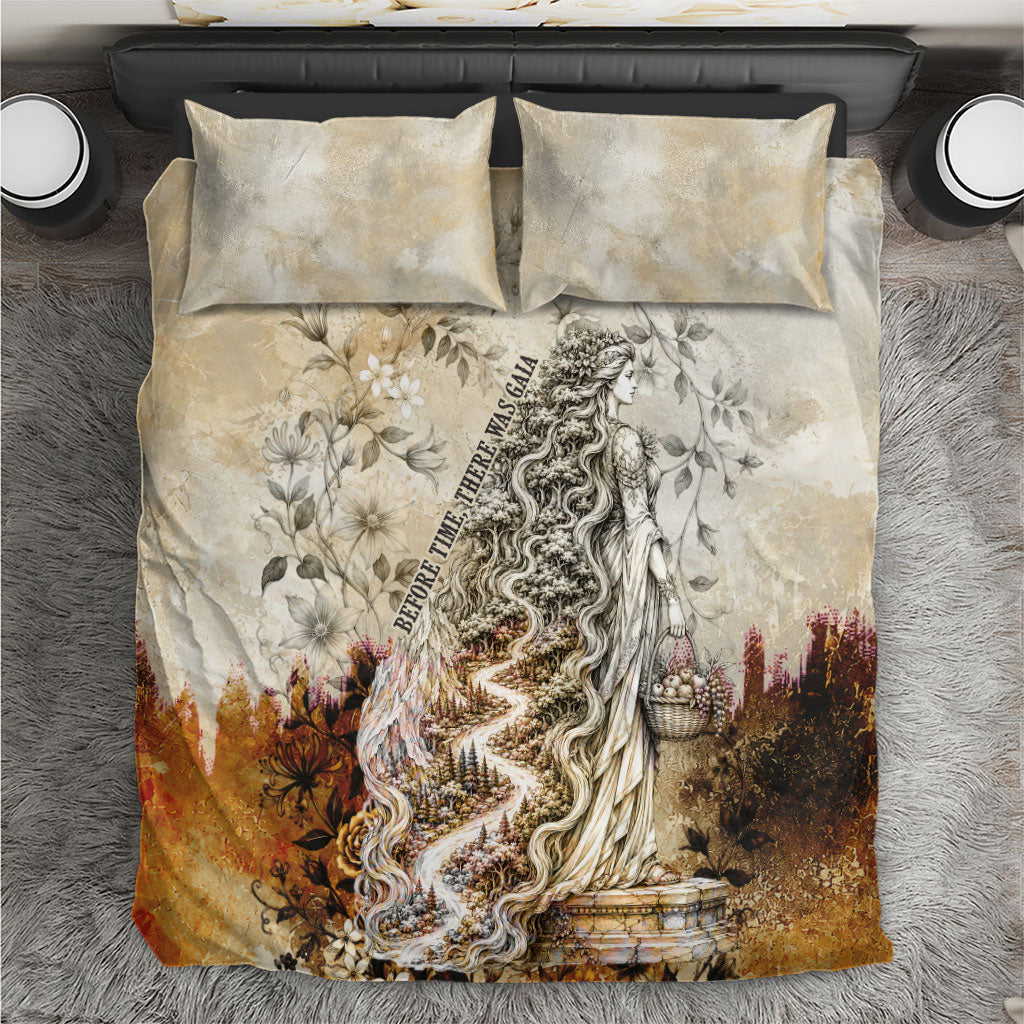 Gaia Mother Earth Sacred Eye Bedding Set Greek Vintage Botanical Sketch Esoteric Spiritual Floral