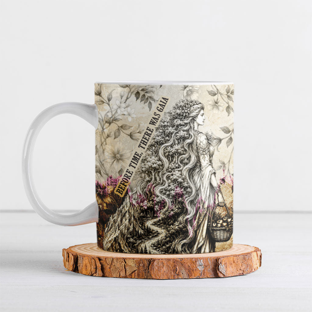 Gaia Mother Earth Sacred Eye Ceramic Mug Greek Vintage Botanical Sketch Esoteric Spiritual Floral