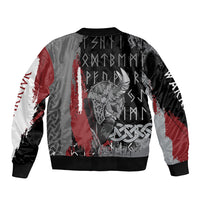 Multicolor bomber jacket with back Viking warrior and rune graphic, ribbed hem and cuffs