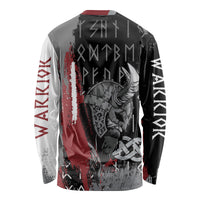 Long sleeve graphic shirt, black white red with back warrior armor and runes print